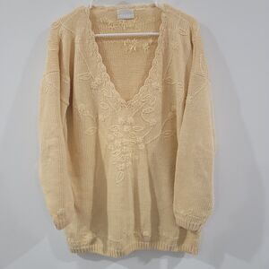 Vintage Moda International Womens Sweater Size‎ 2X Neutral Floral Granny Boho